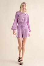 61136R - Accordion Pleated Collared Romper
