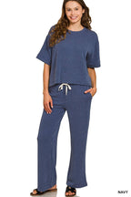 Raised Rib Short Sleeve Tee And Pants Set