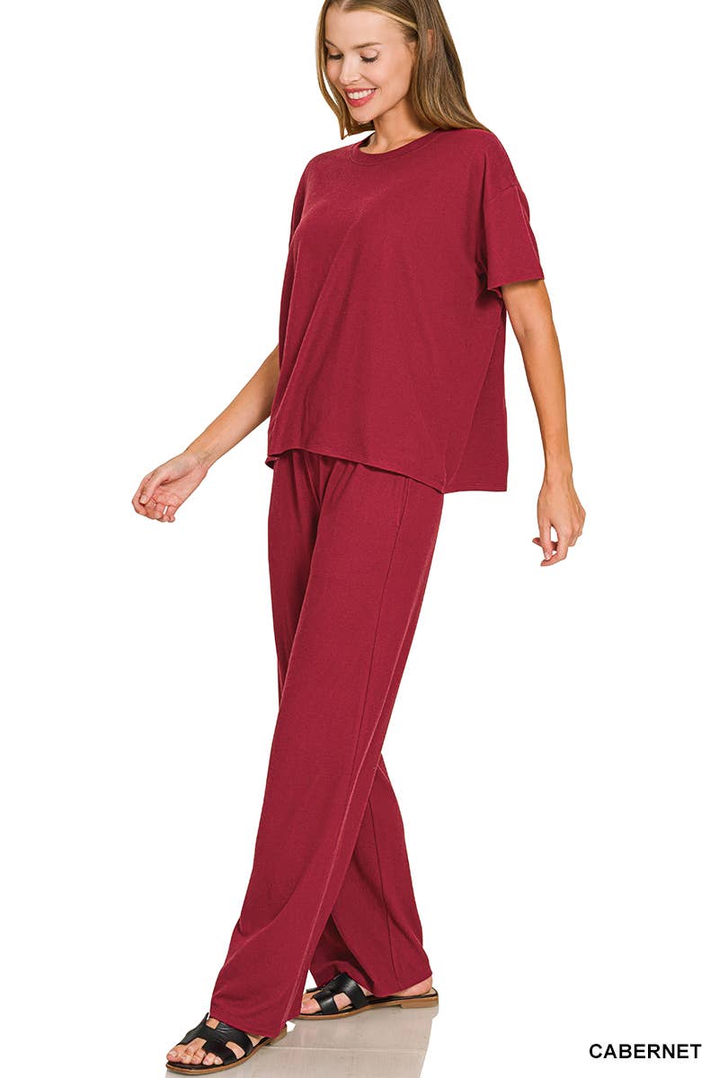 Soft Hacci Short Sleeve Tee & Long Pants 2PC Set