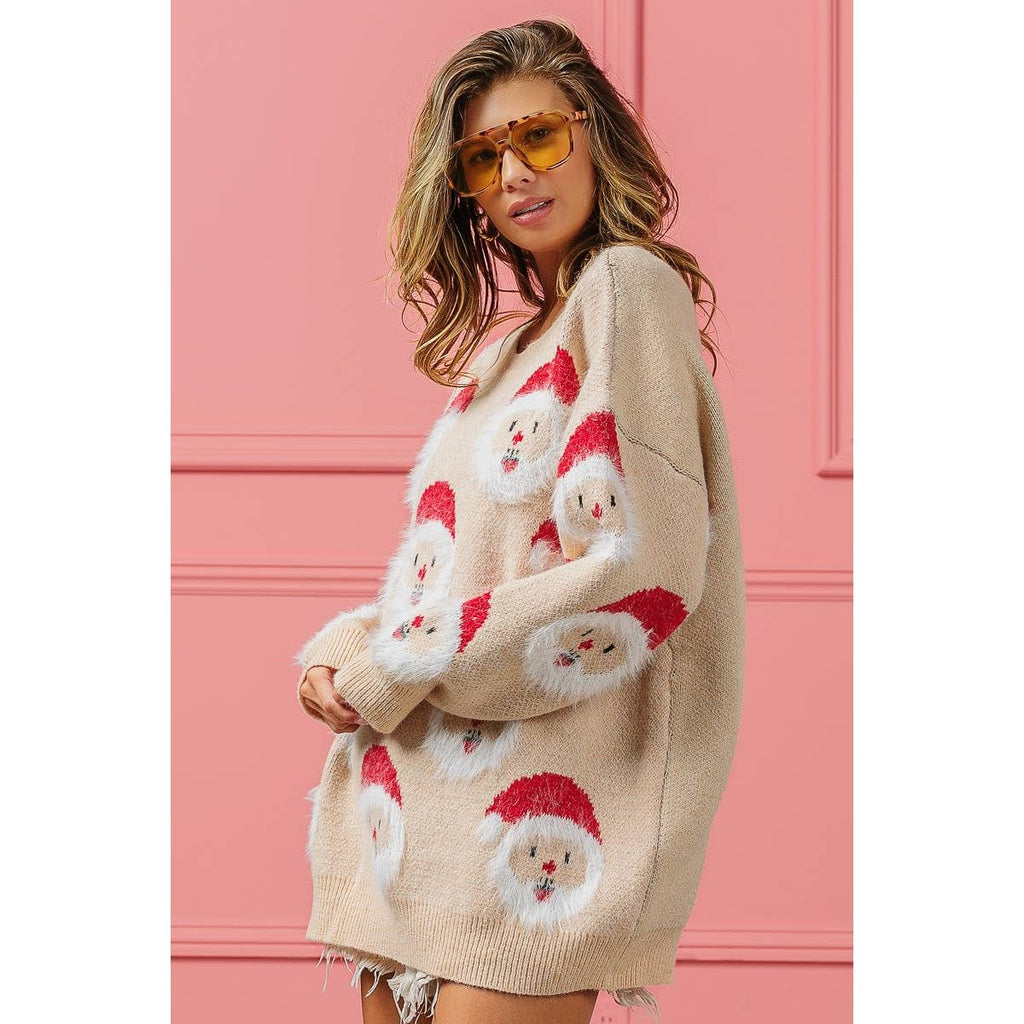 HAIRY SANTA FACE SWEATER TOP