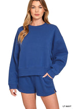 Fleece Round Neck Pullover And Shorts Set
