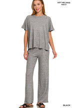 Soft Melange Short Sleeve Tee & Long Pants Set - Zenana