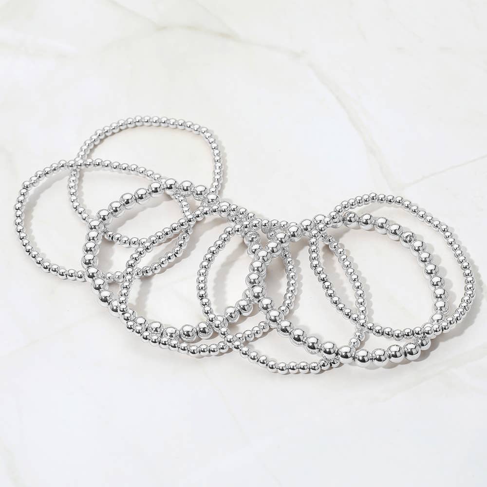 7PCS - Metal Ball Beaded Stretch Multi Layered Bracelets
