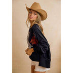 OVERSIZED PLAID GHOST APPLIQUE HALLOWEEN SWEATSHIRT