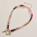 Textured Glass Bead Necklace with Charm Trio