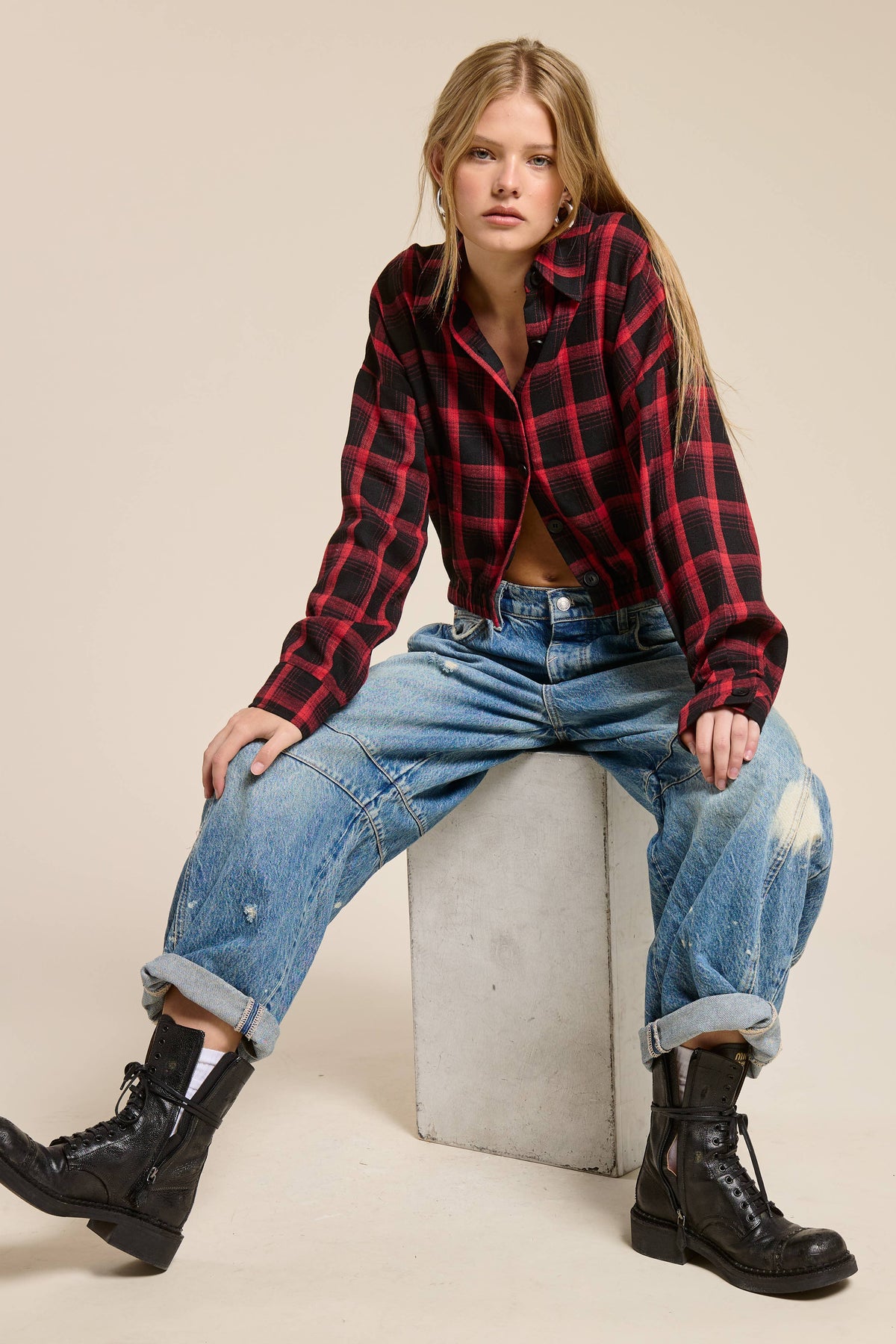 Plaid Button Up Crop Shirt