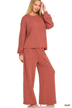Raised Rib Round Neck Pullover & Pants 2PC Set