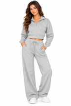 Fleece lined crop 1/4 zipper sweatshirt with pants sweat set