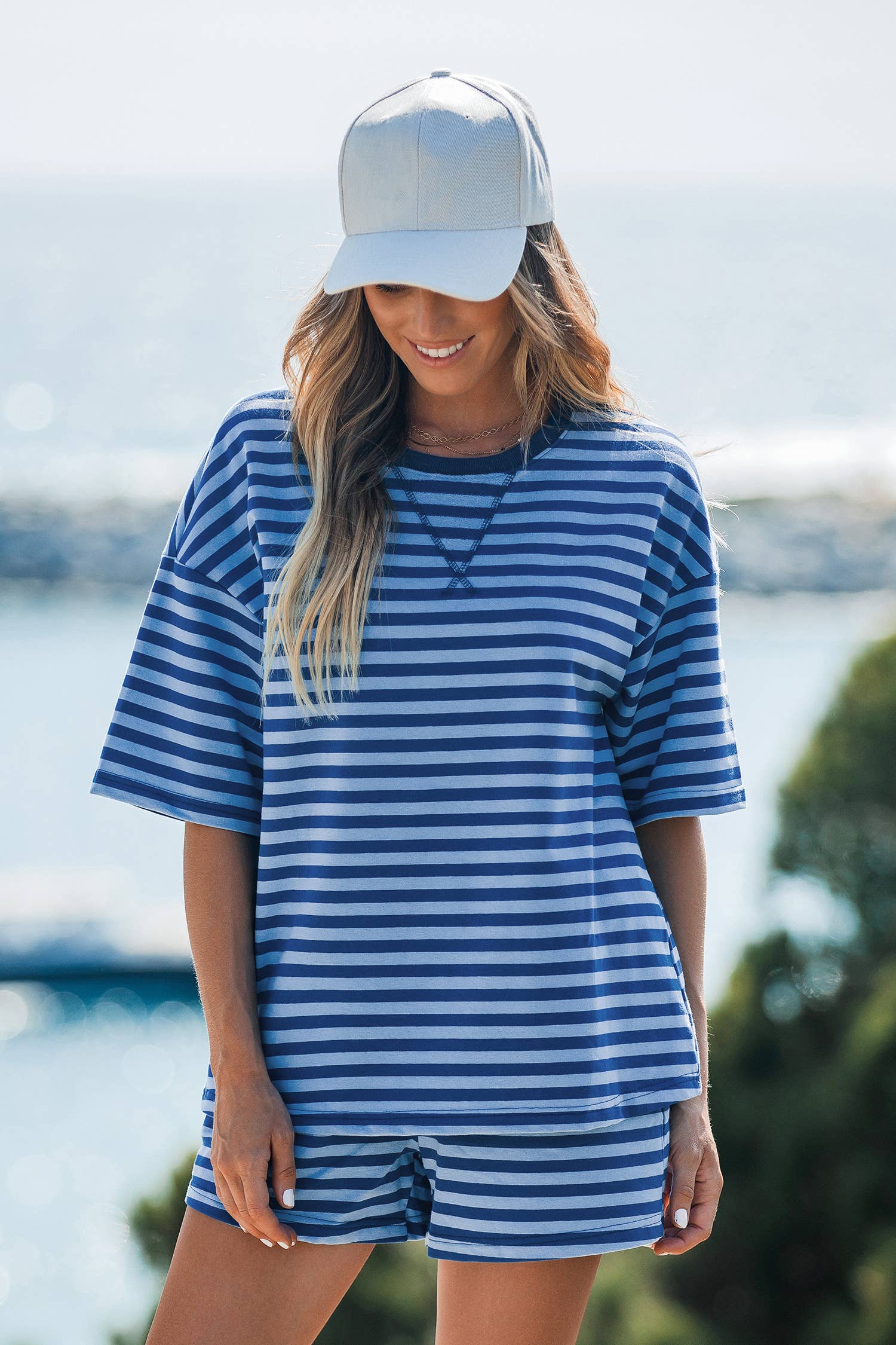 Dropped Shoulder Tee Loose 2pcs Short Set S-4X