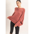 Chenille Boat Neck Dolman Sleeve Sweater