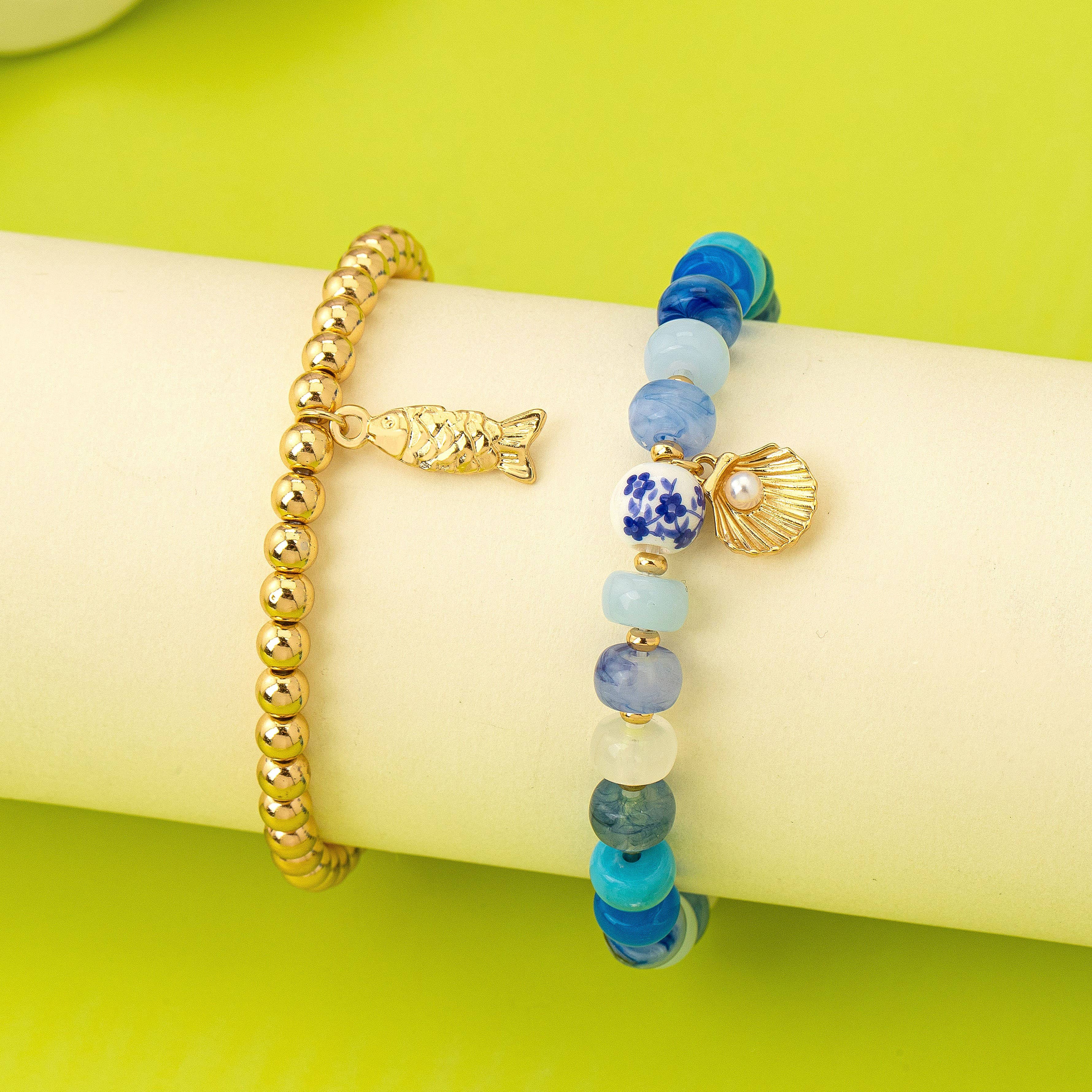 Nautical Blue Beaded Stretch Bracelet Set | 80B1705