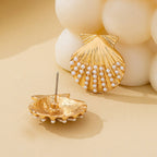 Scalloped Shell Pearl Stud Earrings | 80E62126