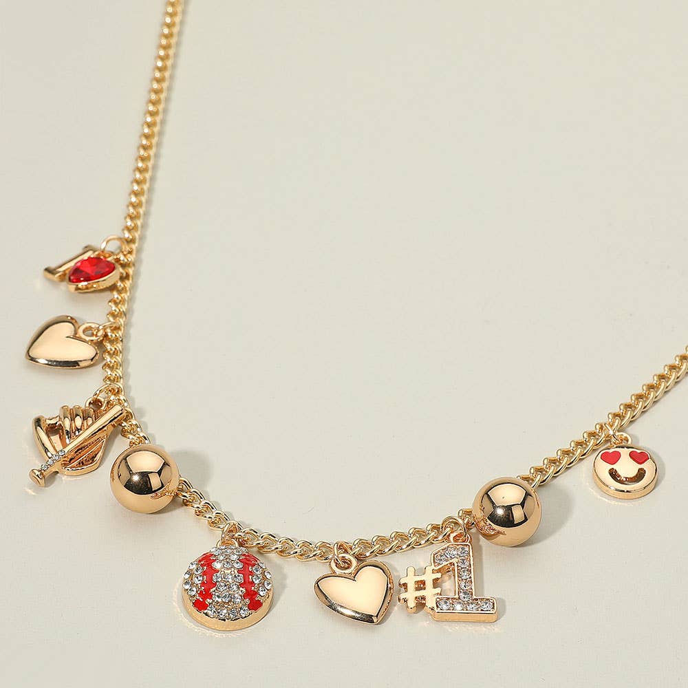 Heart Smile Number One Baseball Charm Necklace