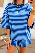 66Plus Striped Short Sleeve Top and Shorts Lounge Set (S-4X)