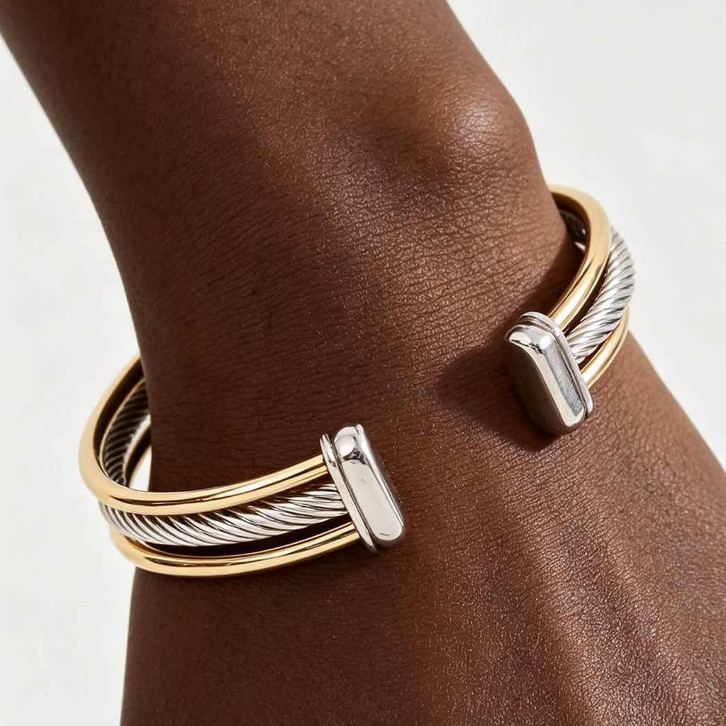 Two Toned Open Twisted Cuff Bracelet