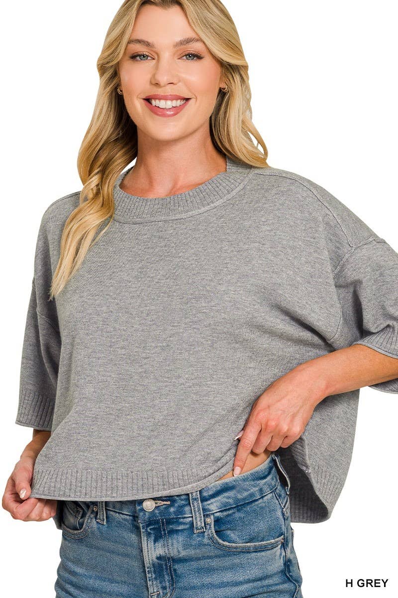 Viscose Mock Neck Short Sleeve Boxy Sweater
