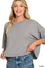 Viscose Mock Neck Short Sleeve Boxy Sweater