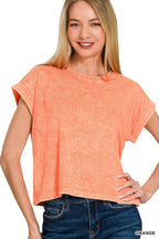 Halo Washed Cotton Cuffed Short Sleeve Top