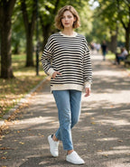 Premium Yarn Dyed Stripe Fleece Hi Low Sweatshirt w/ Pockets