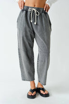 Cotton Blend Mineral Wash Cropped Straight Leg Pants