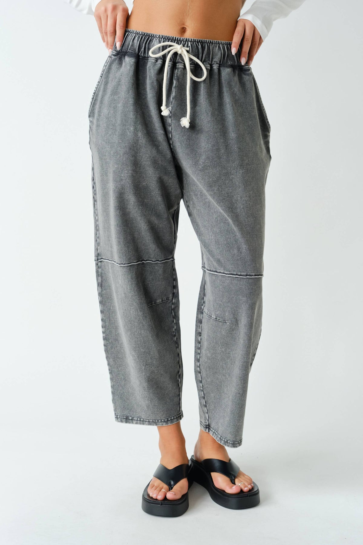 Cotton Blend Mineral Wash Cropped Straight Leg Pants