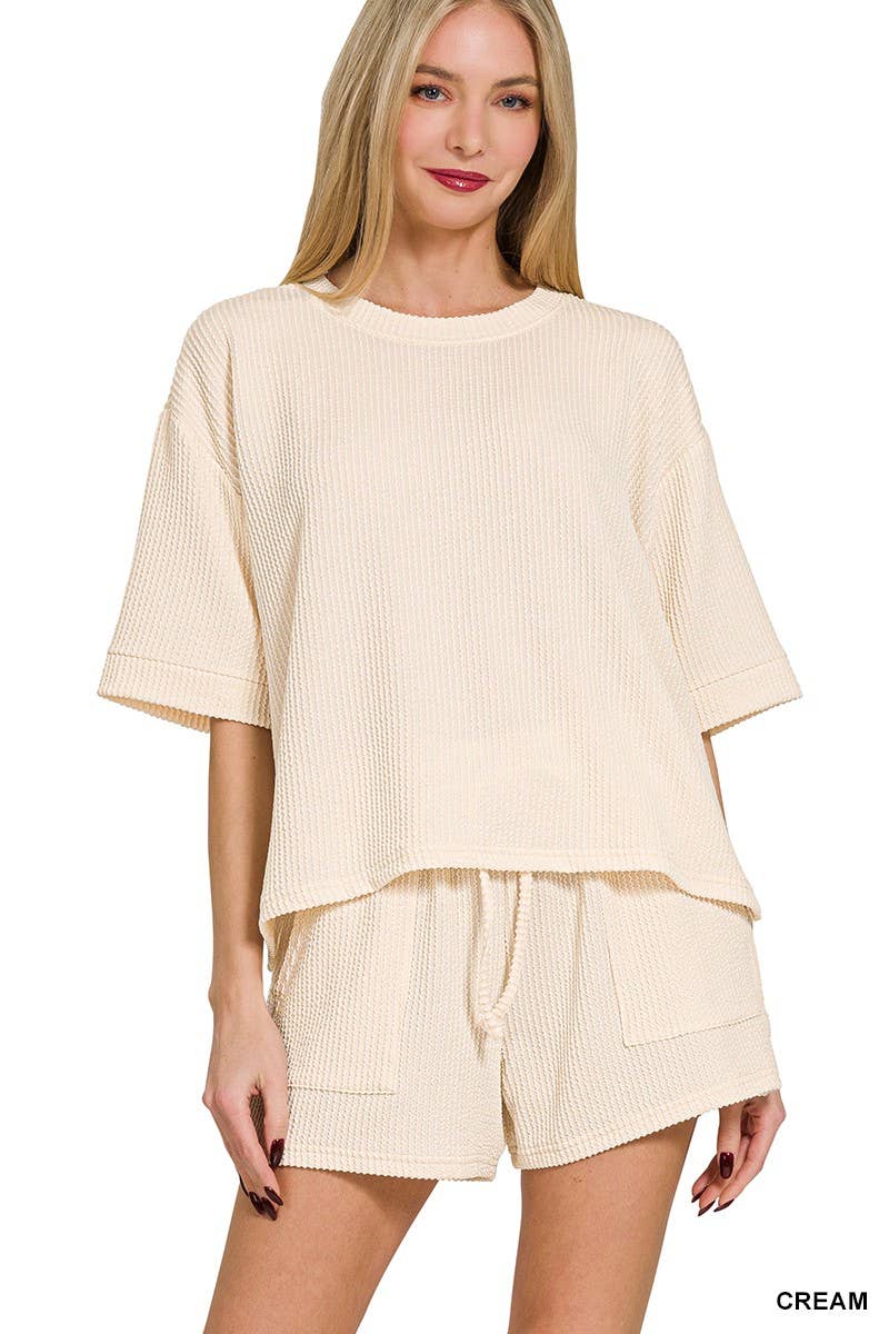 Corded Rib Short Sleeve Tee And Short Pants Set