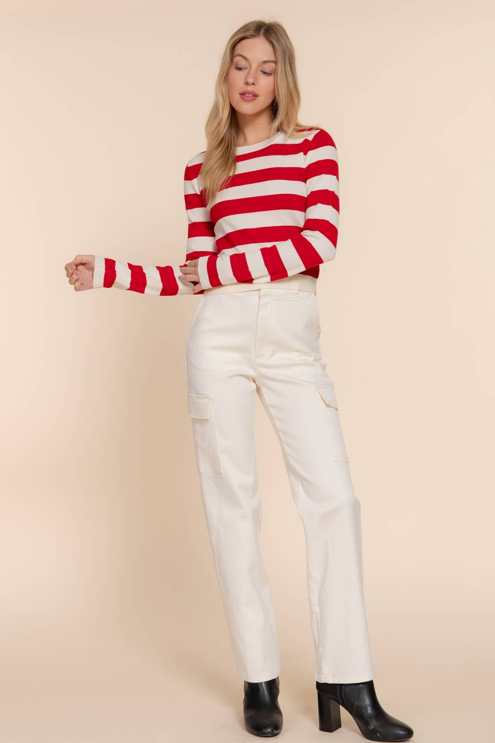 Long Sleeve Crew Neck Stripe Fitted Sweater