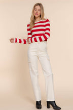 Long Sleeve Crew Neck Stripe Fitted Sweater