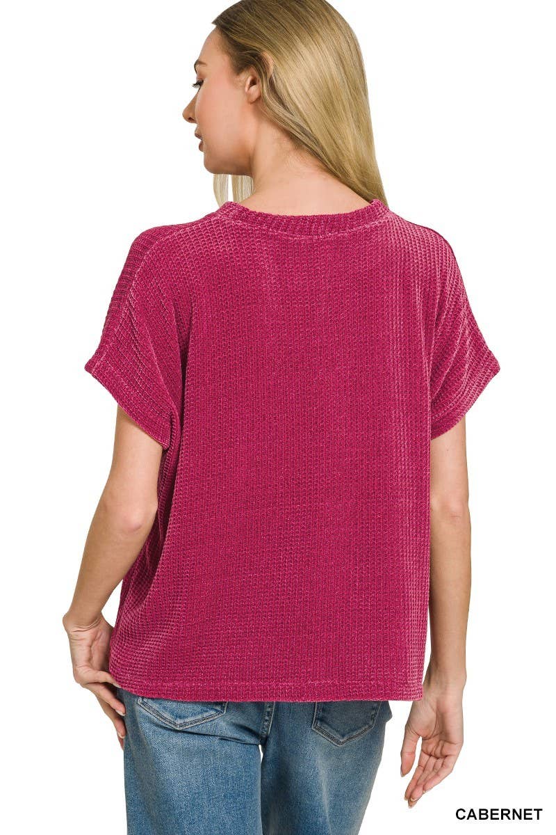 Chenille Waffle Cap Sleeve Sweater