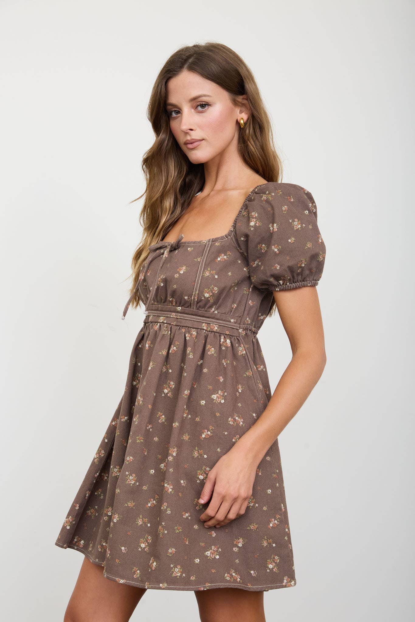 DITSY FLORAL PUFF SLEEVE SQUARE NECK MINI DRESS