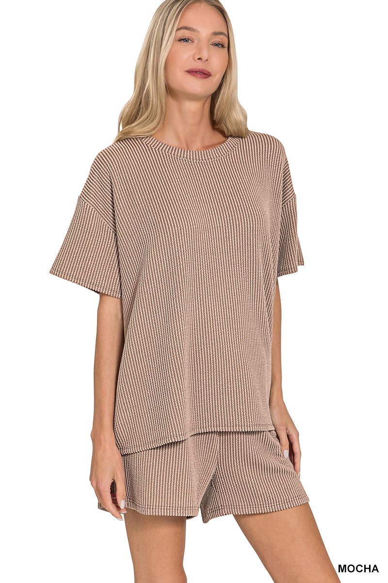 `.SI-26647 Corded Rib Short Sleeve Tee & Short Pants 2PC Set