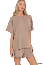 `.SI-26647 Corded Rib Short Sleeve Tee & Short Pants 2PC Set