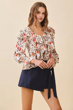 CT9624-Floral Print Tiered Ruffle layer Scoop Neck Top