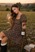 DITSY FLORAL PUFF SLEEVE SQUARE NECK MINI DRESS