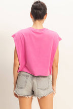 Crew Neck Boxy Sleeveless Cropped Top