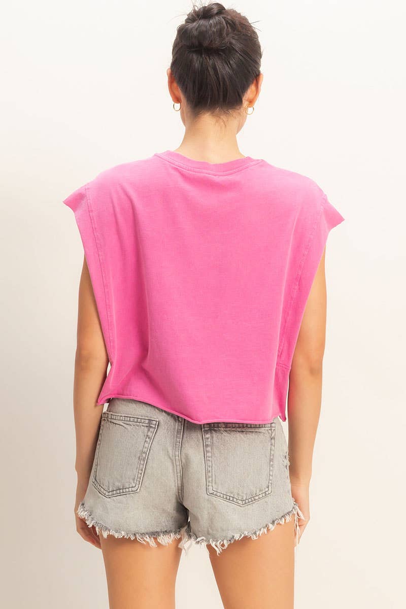 Crew Neck Boxy Sleeveless Cropped Top