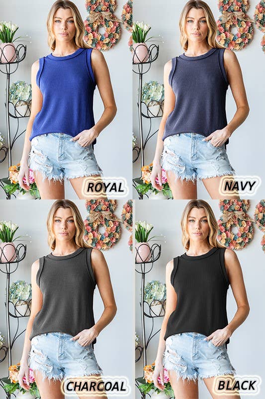 ET7276-11 SLEEVELESS SOLID URBAN RIBBED TOP