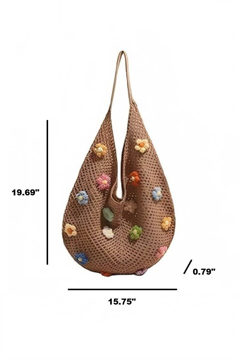 Floral Knitted Hollow Out Tote Bag