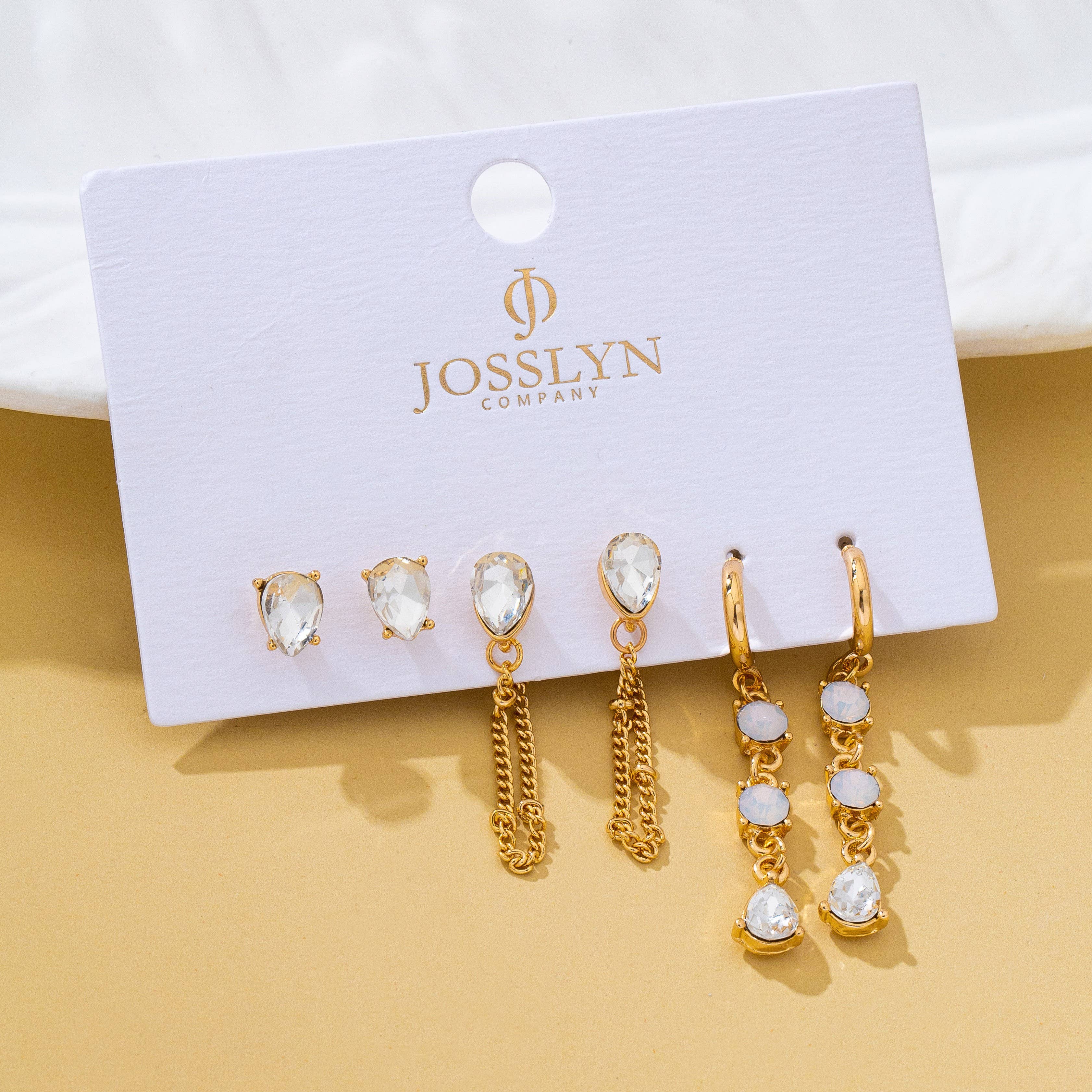 Crystal Stud & Linear Opal Drop Trio Earring Set | 80E62680