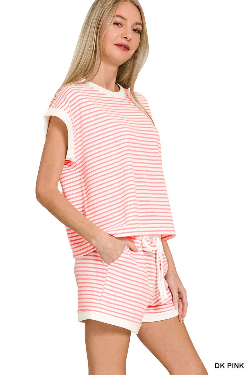 ...Stripe Contrast Trim Top & Shorts Set