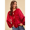 HOLIDAY CHRISTMAS RIBBON EMBELLISHED VELVET TOP