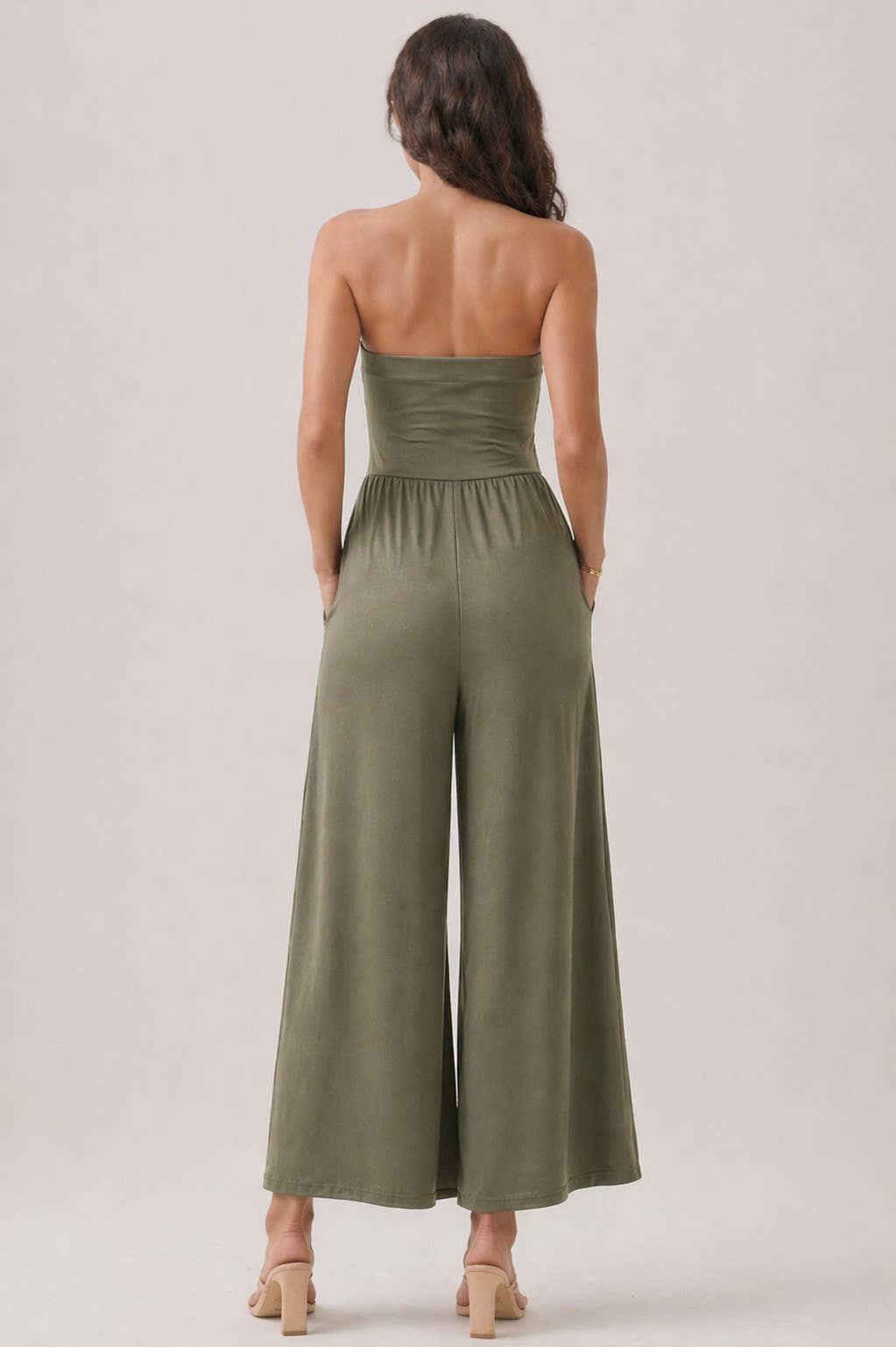 JR56941C - V SHAPE DROP WAIST TUBE JUMPSUIT