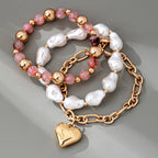 MULTI LAYER MIXED PEARL BEAD HEART CHARM BRACELET | 80B1549