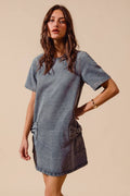 Bow Ribbon Knot Applique Denim Mini Dress