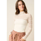 TEXTURED MOCK NECK LACE MESH TOP