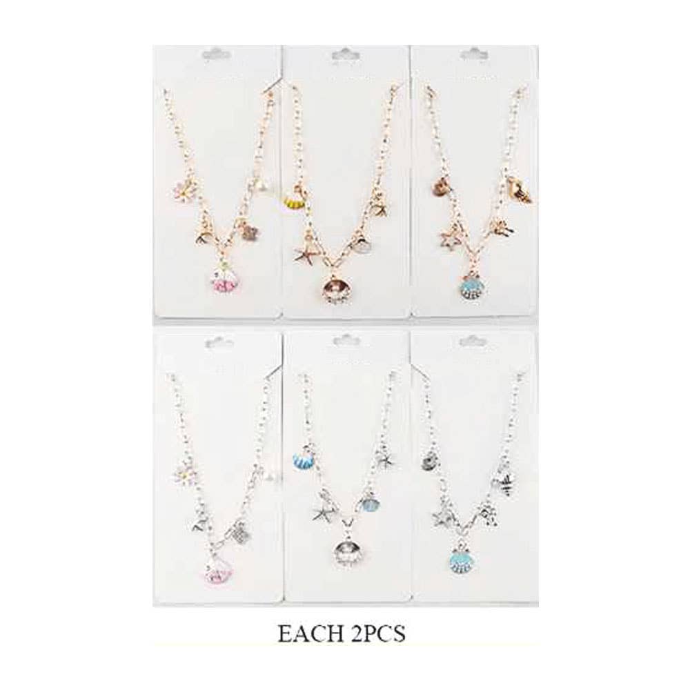 12PCS - Seashell Starfish Charm Station Necklace