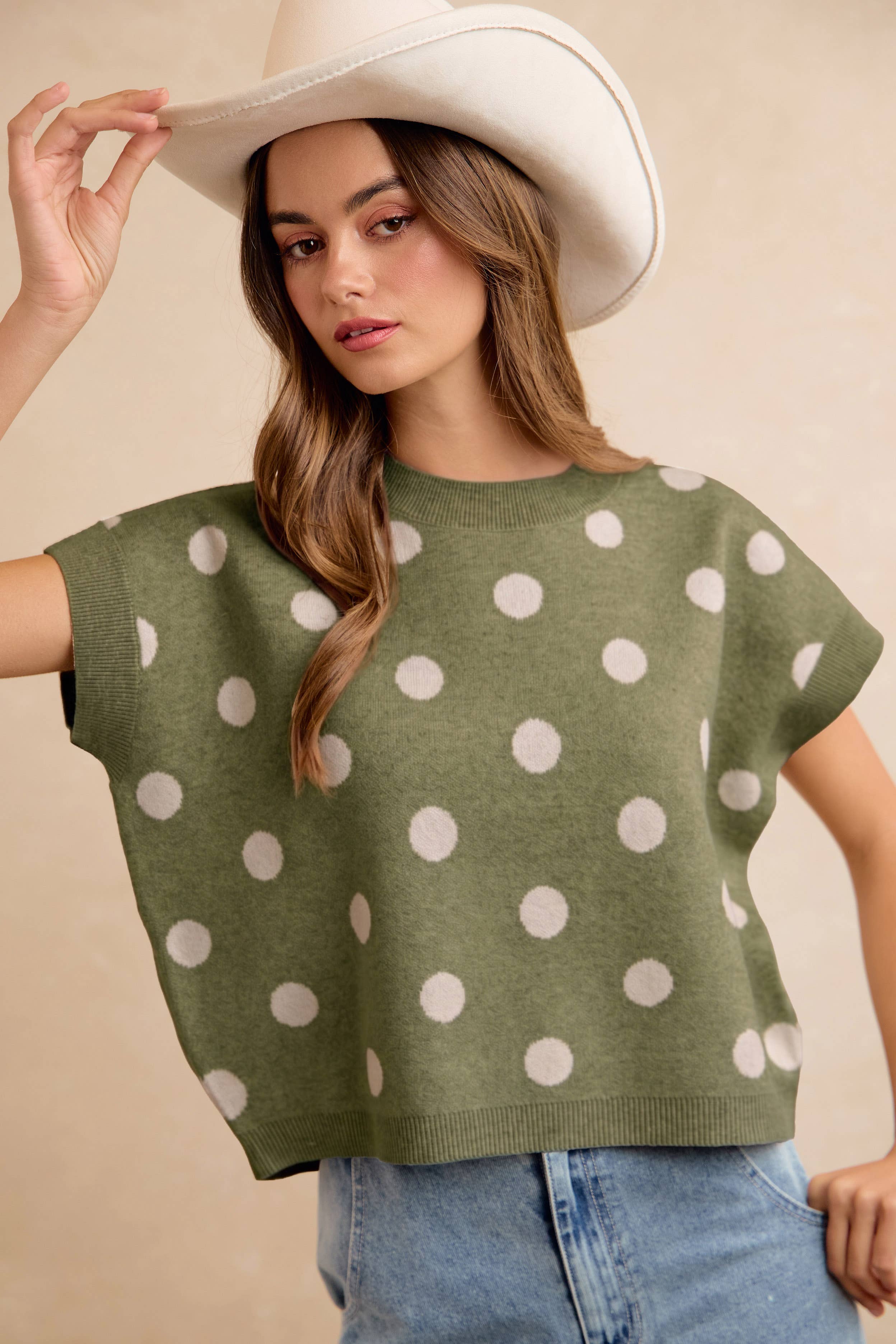 POLKA DOT KNIT SLEEVELESS TOP