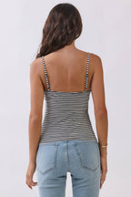 JC56962CS - STRIPED DOUBLE LINED  REMOVABLE BUILT-IN BRA TOP