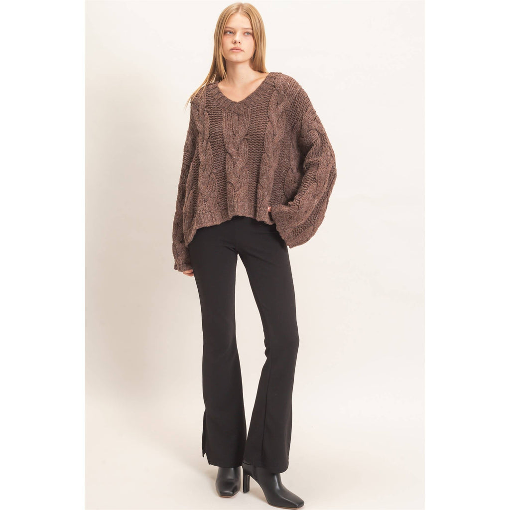 Cable Knit V-Neck Sweater