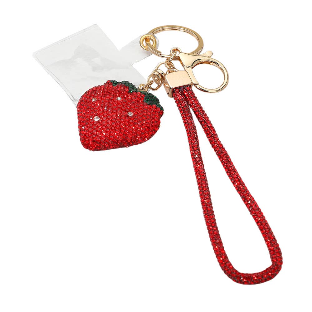 Fest Bling Studded Strawberry Strap Keychain / Bag Charm / Phone Charm